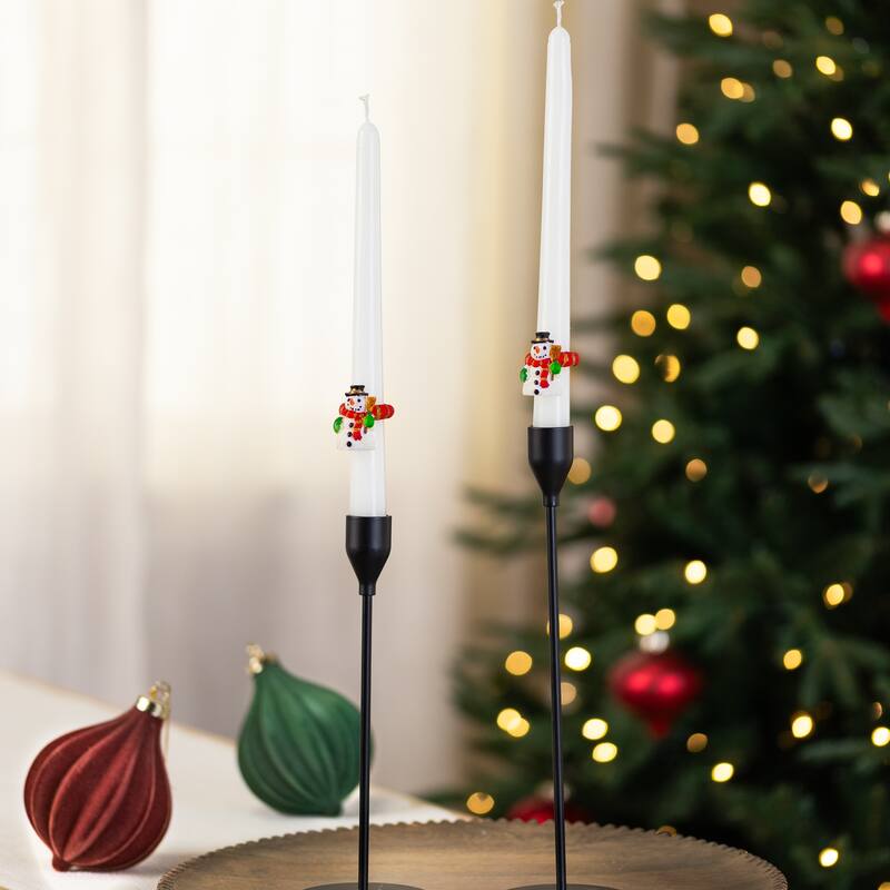 Smiley Snowman with Top Hat Christmas Taper Candle Rings - 1.5" - Set of 8