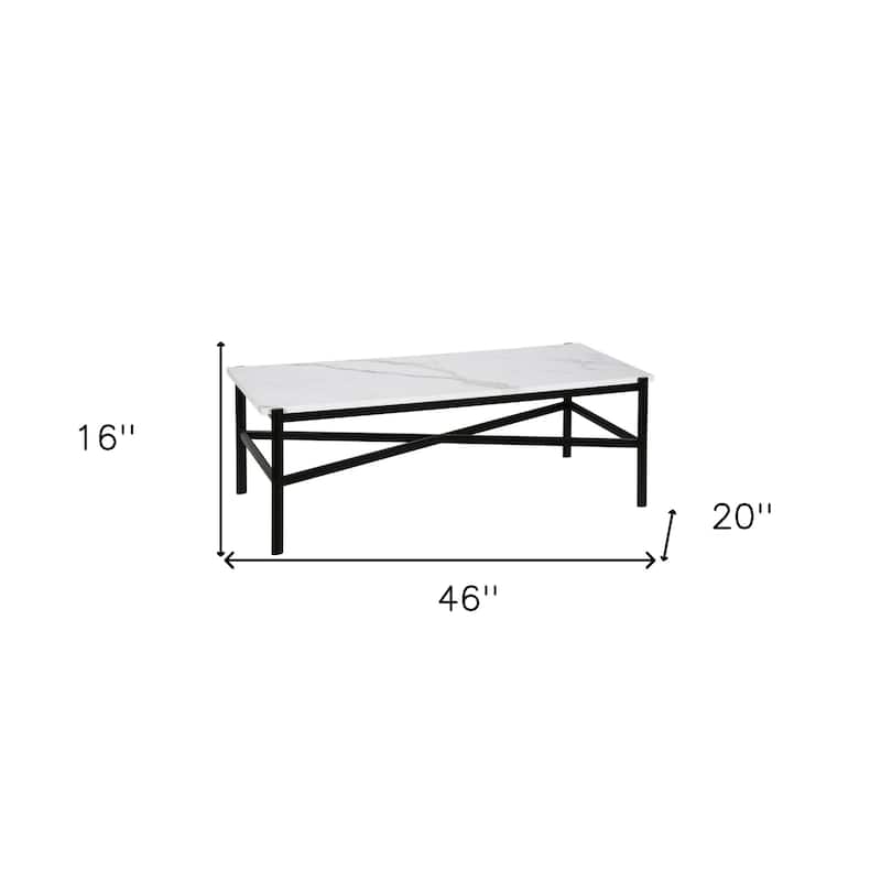 46 Inch Modern Faux Marble Coffee Table Rectangular Metal Base Accent for Living Room Decor - 46"L x 20"W x 16"H