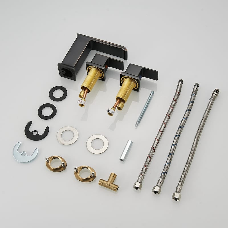 2-Handle Widespread Bathroom Faucet with Pop-up Drain and Supply Hose