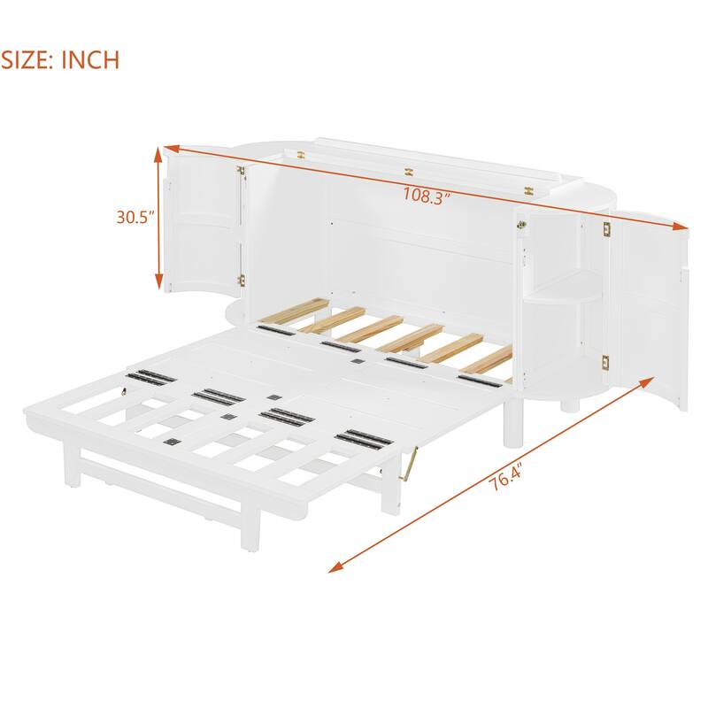Full Murphy Bed with Hidden Storage & Modern Woven Design,White