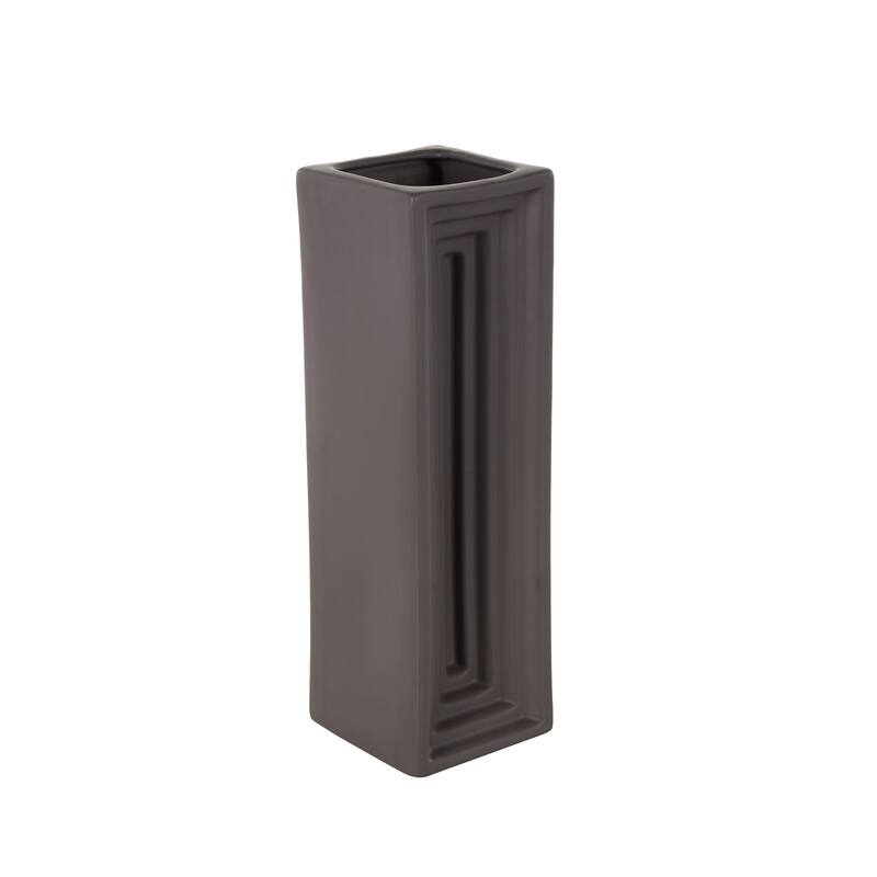 Black Ceramic Geometric Concaved Rectangular Decorative Vase