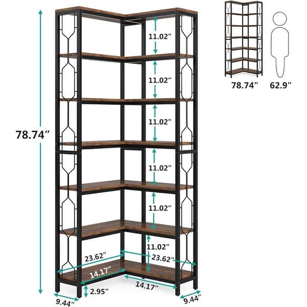 dimension image slide 3 of 4, 7-Tier Corner Bookshelf, White Corner Shelf Modern Etagere Bookcase