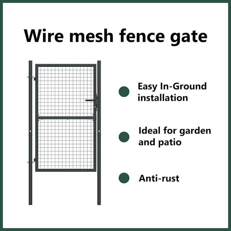 vidaXL Wire Mesh Fence Gate, Steel, Lockable, Gray