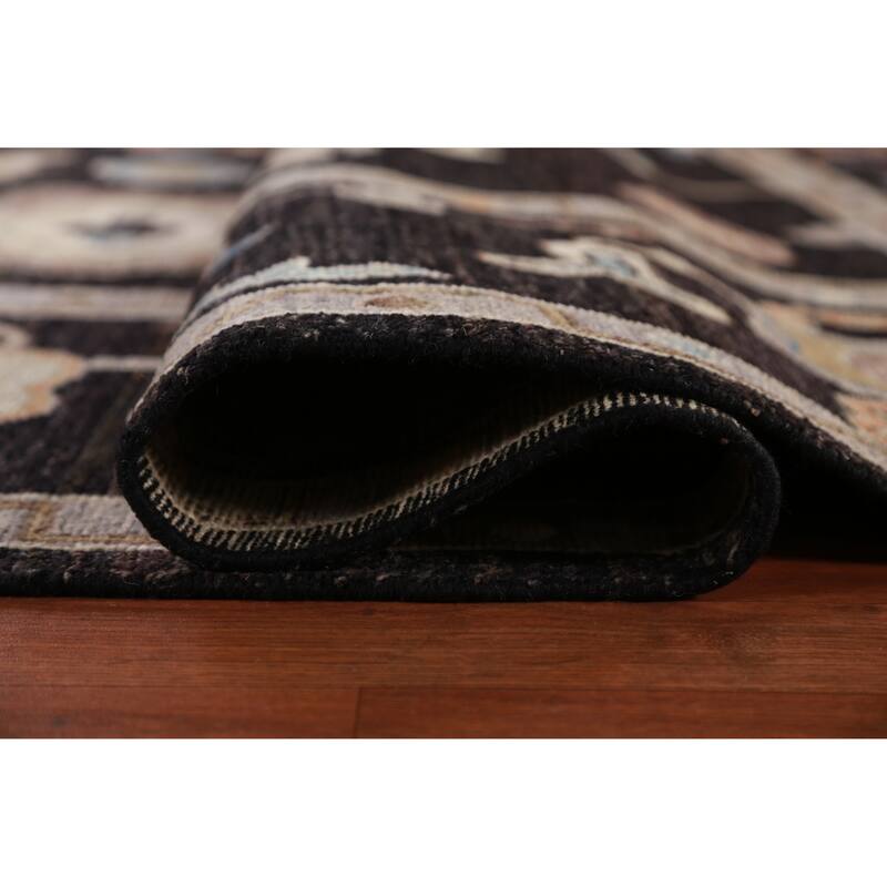 Hand Knotted Oriental 100% Wool Carpet Transitional All-Over Black Oushak Area Rug - 12' 5'' X 9' 0''