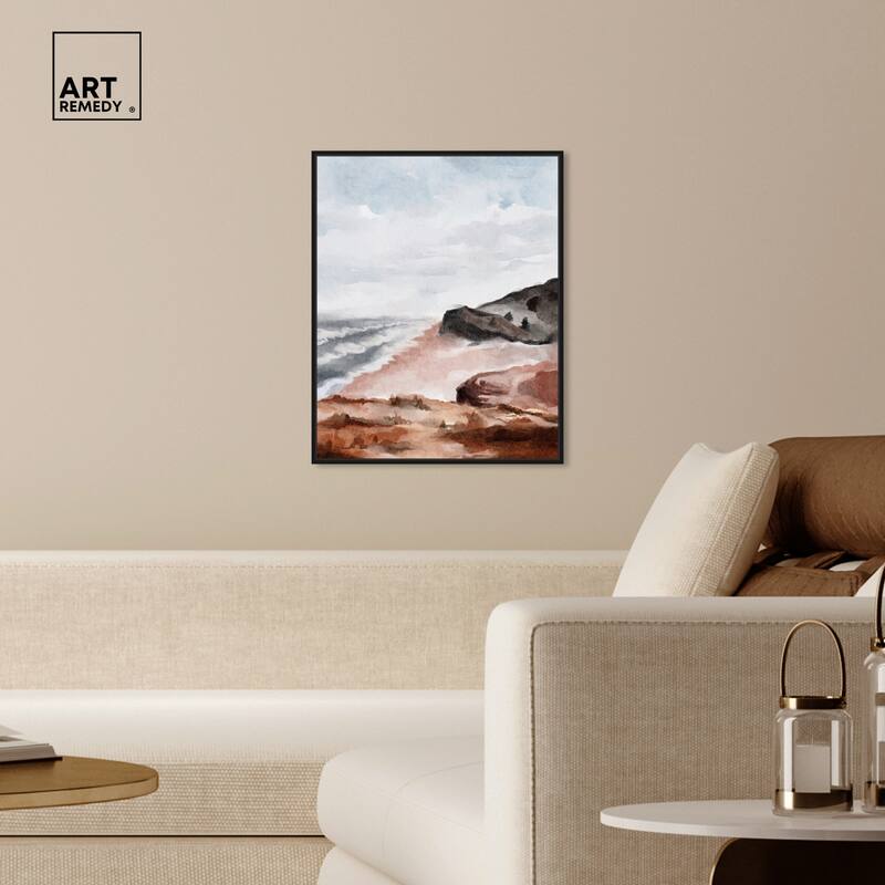 Art Remedy Close To The Harbour Framed Landscape 1 Piece Canvas Wall Art Watercolor Style