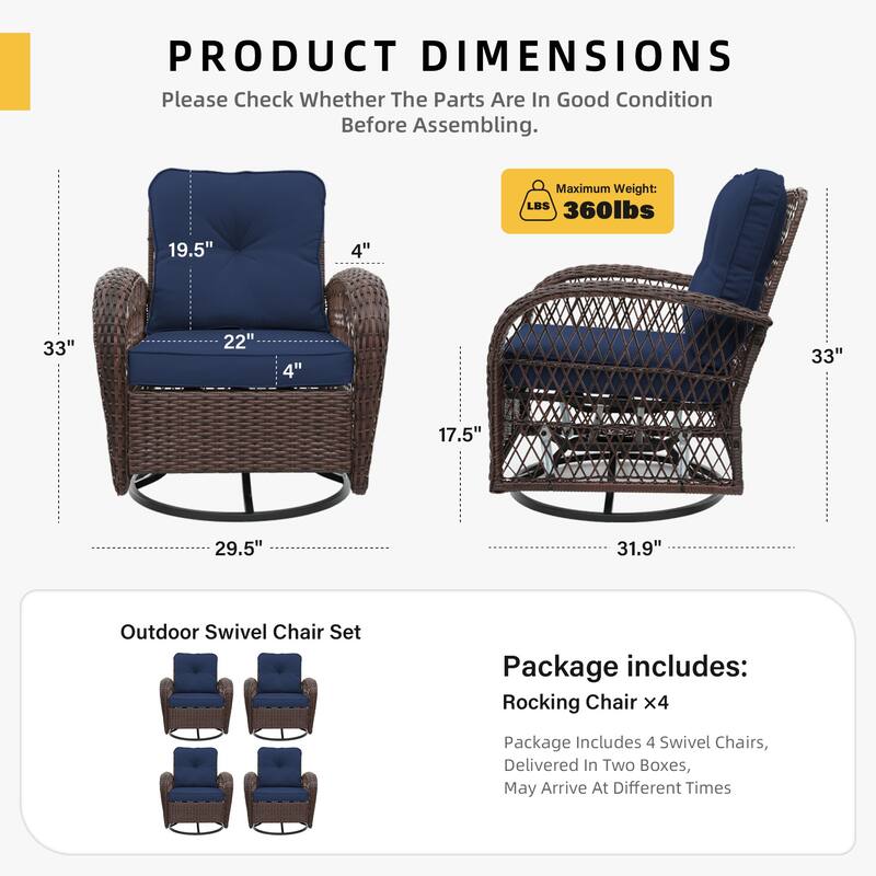 UPHA Wicker Outdoor Rocking & Swivel Chair 4-Piece Set with Cushions