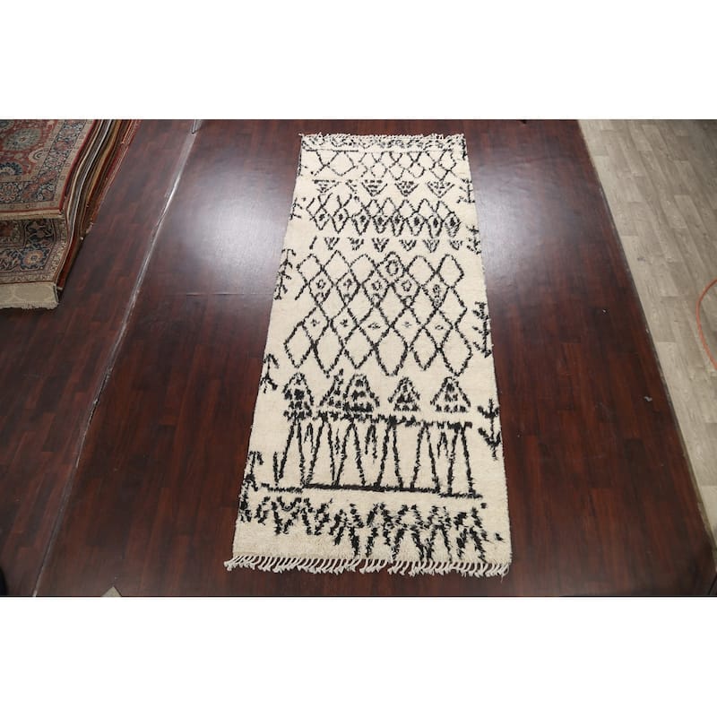 Vegetable Dye Moroccan Berber Oriental Wool Runner Rug Hand-knotted - 4'9" x 11'7"
