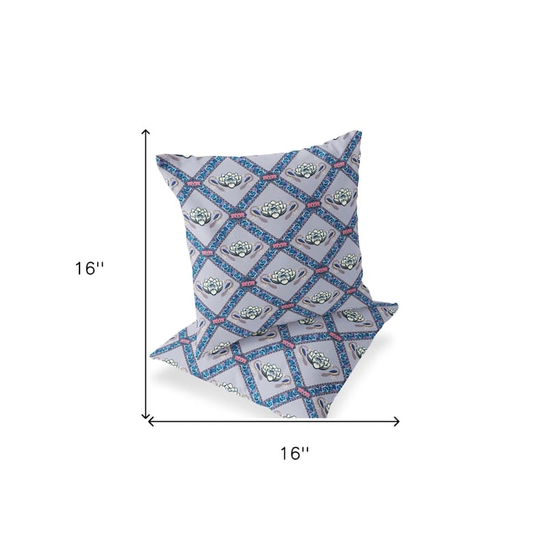 HomeRoots Set of Two 16" X 16" Blue and Gray Peacock Blown Seam Floral Indoor Outdoor Throw Pillow - 16.00' X '16.00' X '5.00