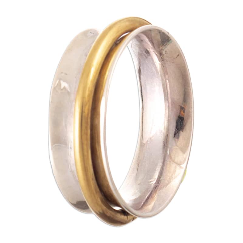 Novica Handmade Heavenly Aura Gold-Accented Meditation Ring - 9