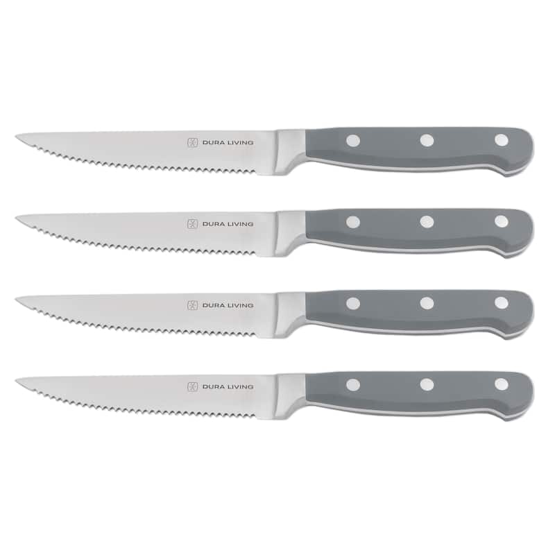 8-Piece Steak Knife Set - High Carbon Stainless Steel Serrated Blades, Ergonomic Handles, Black