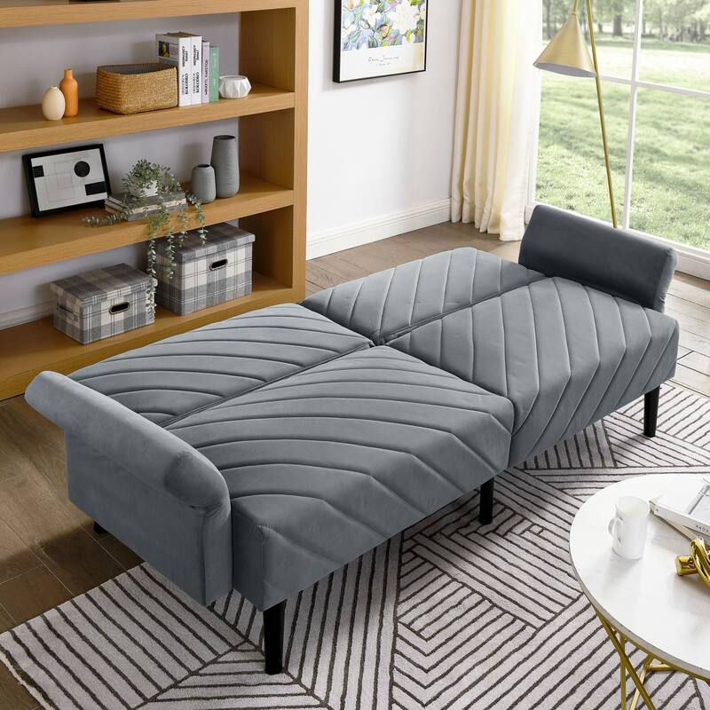 78'' Modern Tufted Velvet Upholstered Convertible Folding Sofa Bed with Adjustable Armrests