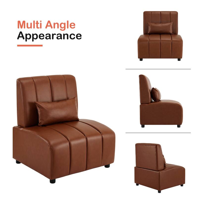 MCombo Accent Sofa Chair, Faux Leather Upholstered Armless Chair, Modular Guest Reception Chair for Waiting Room Office