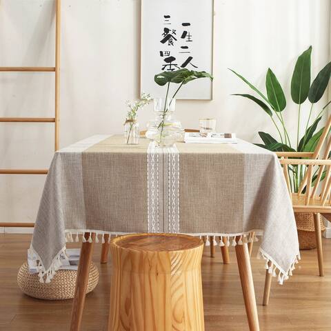 Enova Home Brown High Quality Rectangle Cotton and Linen Tablecloth with Tassels