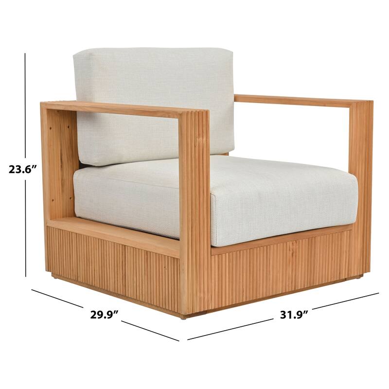 SAFAVIEH Couture Saint Lucia Reeded Teak Wood Patio Chair - 32"W x 30"D x 24"H