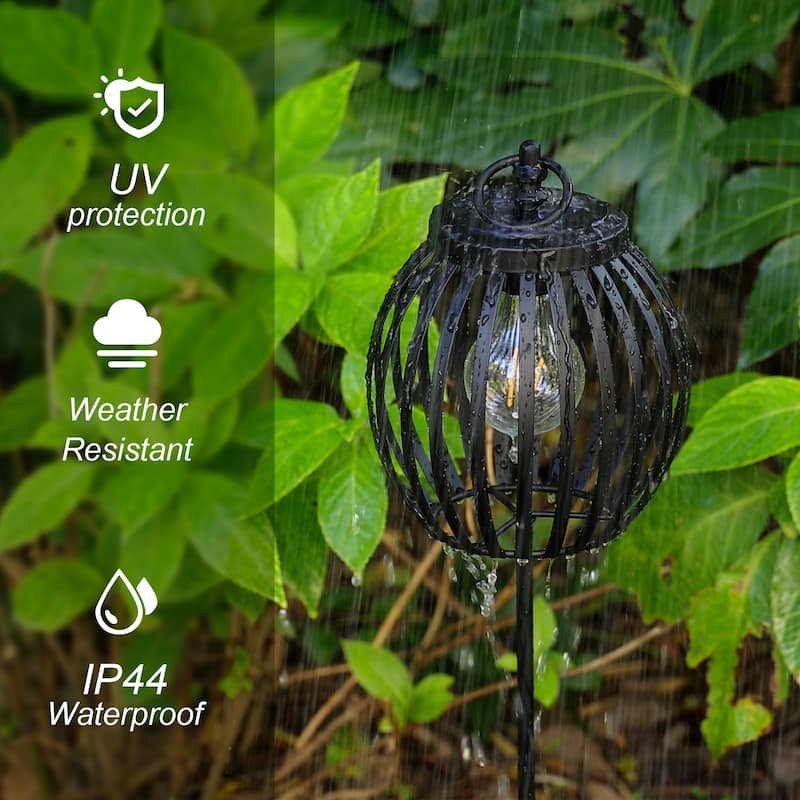 Glitzhome Metal Stripes Waterproof Solar Powered Outdoor Lantern with Garden Stake