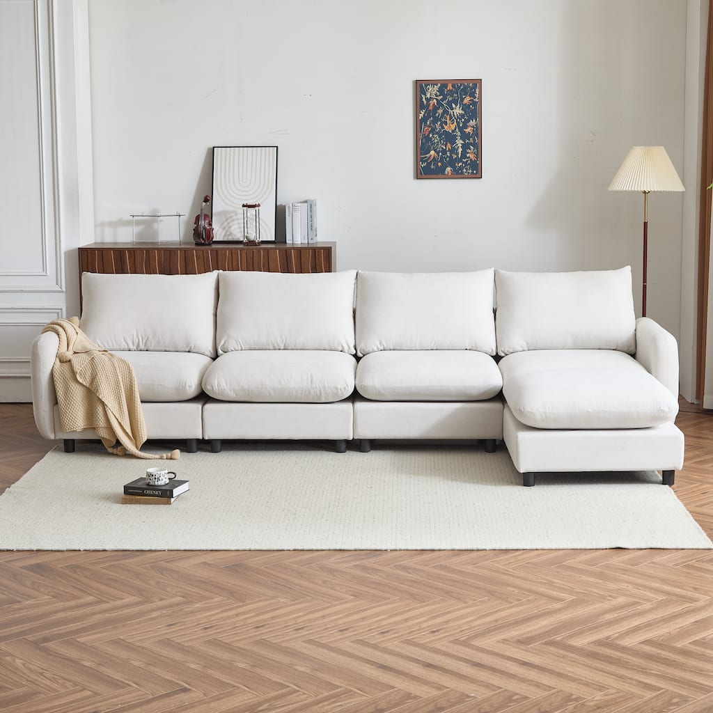 L Shaped Modular Sectional Sofa with Ottoman, Oversize Fabric Upholstered Sofa, 5 Seat Sofa with Removable Cushions