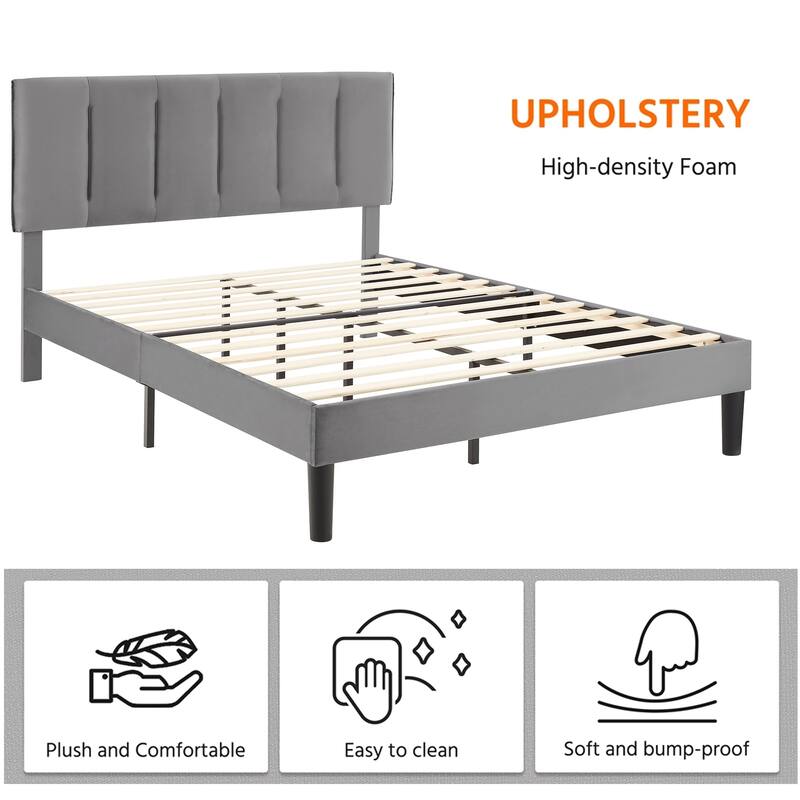 Javlergo Full/Queen Size Tufted Upholstered Bed Frame with Adjustable Height Headboard