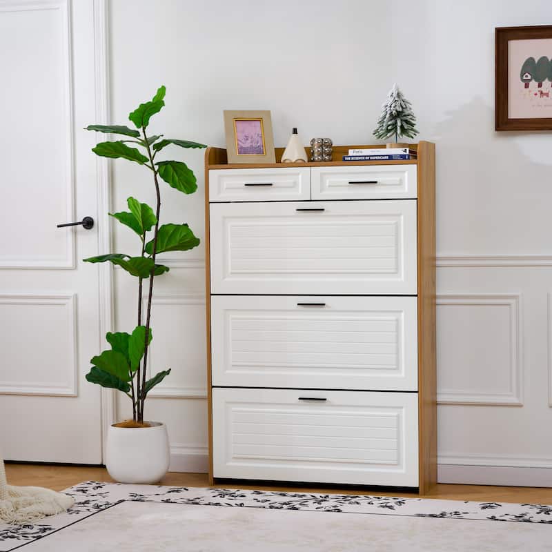 Two drawers, Three-fold Doors, Large storage Shoe Cabinet
