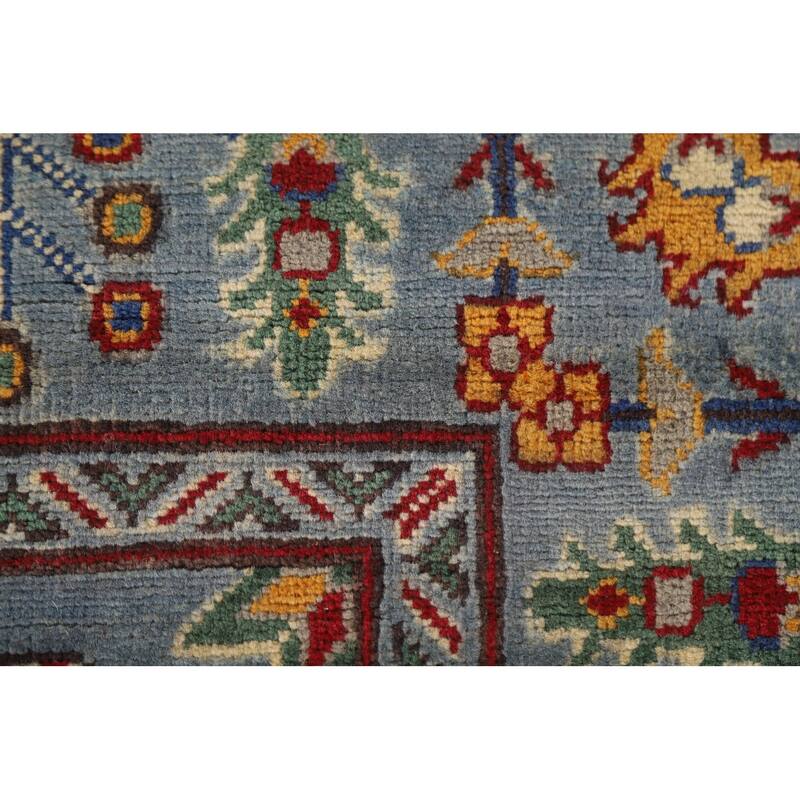 Hand Knotted Oriental 100% Wool Carpet Traditional All-Over Navy Blue & Blues Kazak Area Rug - 9' 8'' X 6' 9''