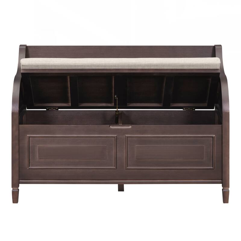 Rustic Style Solid wood Entryway Multifunctional Storage Bench with Safety Hinge