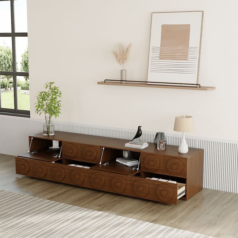 Modern 1-4 Pieces Modular Walnut Color Cabinets,TV Stands with Brown Solid Wood Veneer, Drawers & Caninets
