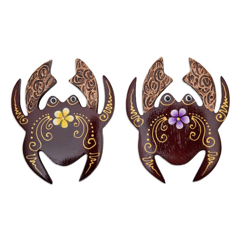 Novica Handmade Paradisial Crabs Wood Magnets (Set Of 2)