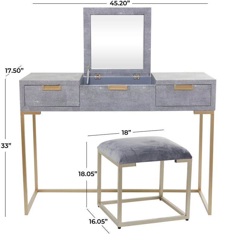 Light Gray Wood Vanity with Stool with Hidden Mirror