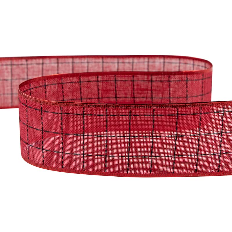 Red Square Wired Craft Christmas Ribbon 2.5" x 10 Yards
