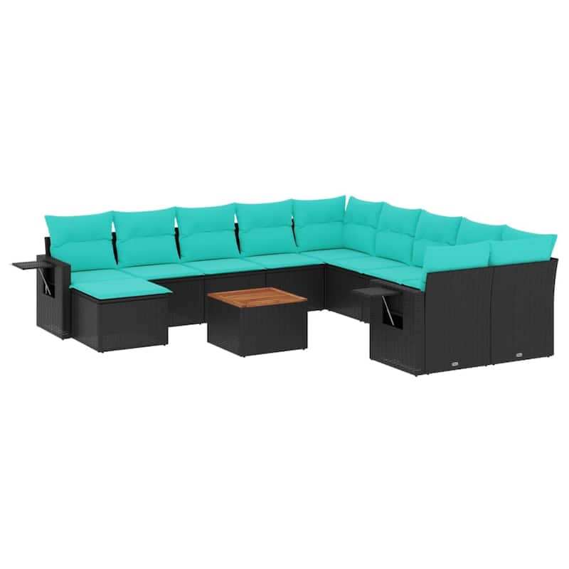vidaXL Patio Sofa Set with Cushions Outdoor Furniture 12 Piece Poly Rattan - 24.4 x 24.4 x 27.2