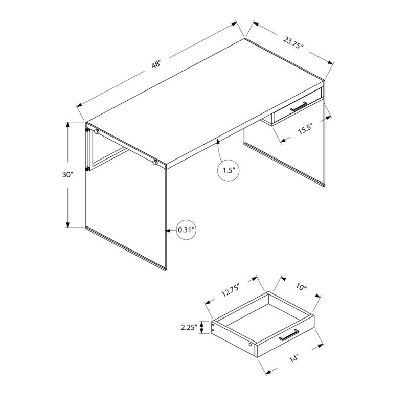 Computer Desk, Home Office, Laptop, Storage Drawers, 48"l, Work, Brown Laminate, Clear Tempered Glass, Contemporary