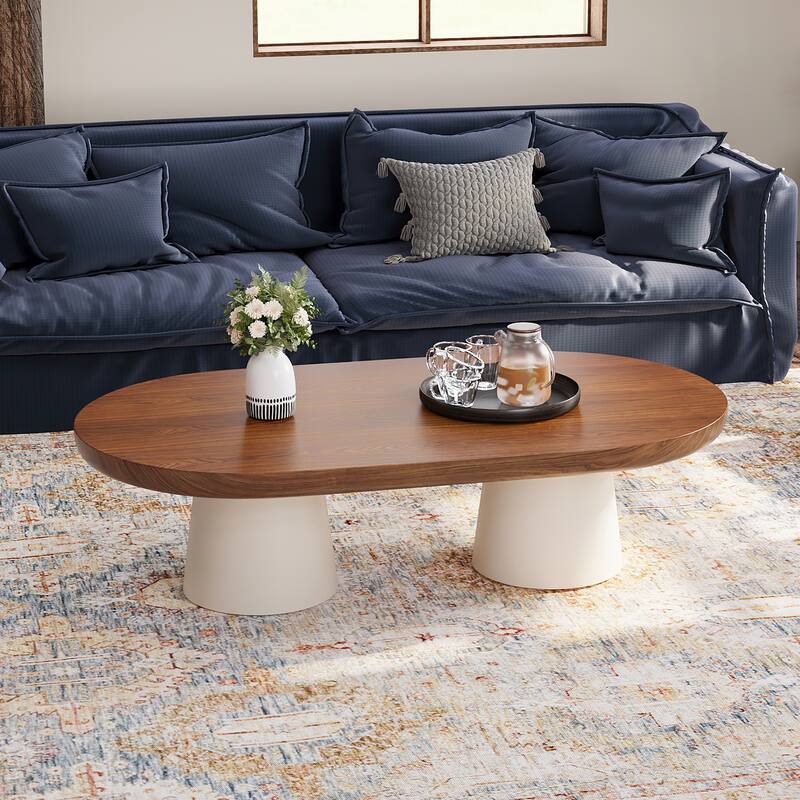 Brown Wood Coffee Table With 2 Legs