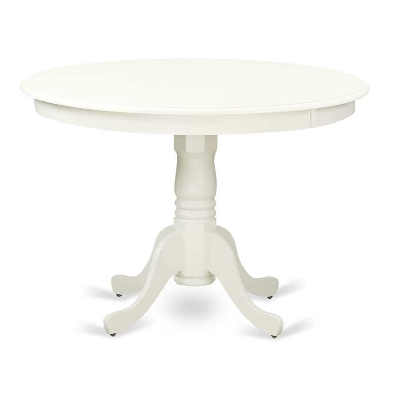HomeStock 5-Piece Round Linen White Finish Solid Wood Top Dining Table with 4 Parson Chair with Lattice Back