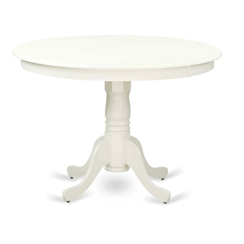 HomeStock 5-Piece Round Linen White Finish Solid Wood Top Dining table with 4 Chairs with Slat Back