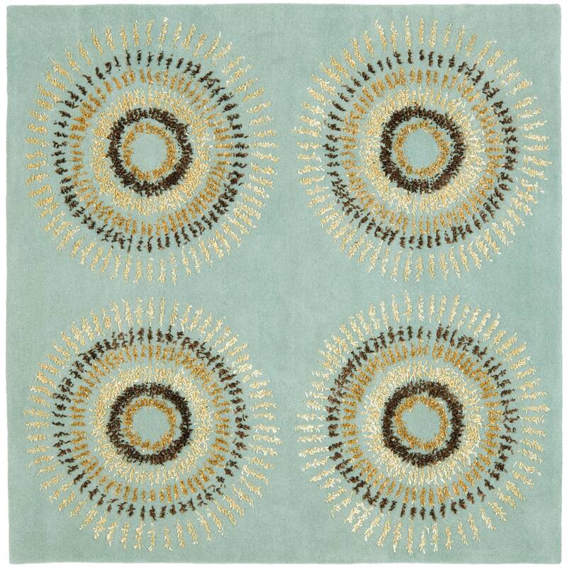 SAFAVIEH Handmade Soho Breann Deco Wool Rug - 6' Square - Light Blue/Multi