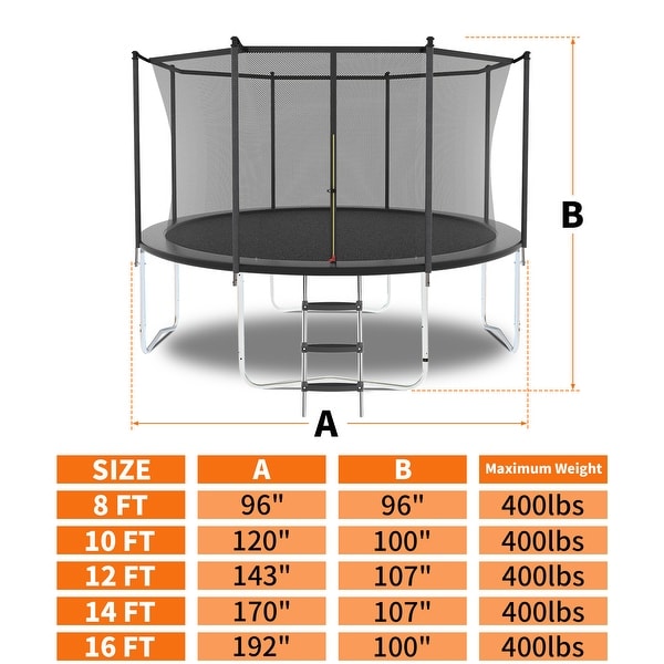 slide 2 of 6, Trampoline with Safety Enclosure Net, Outdoor Trampoline with Heavy Duty Jumping Mat and Spring Cover Padding 10FT