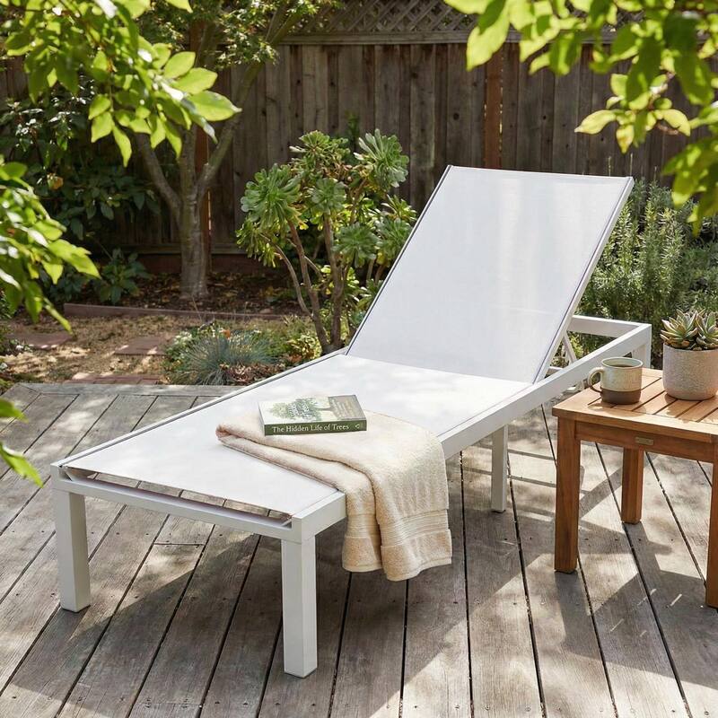 Marlin Outdoor Reclining Aluminum Chaise Lounge Chair with Breathable Mesh Sling Fabric, Non-Slip Foot Pads for Patio & Poolside