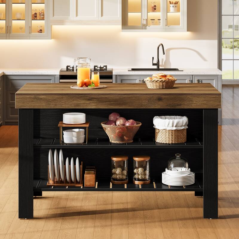 Kitchen Island with Seating and Storage Shelves