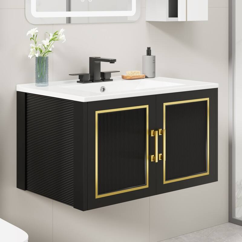 30" Bathroom Vanity with Ceramic Sink & Cabinet