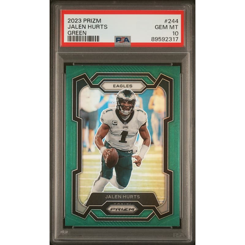 Jalen Hurts 2023 Panini Prizm Green Football Card #244 Graded PSA 10 - 8' x 11'