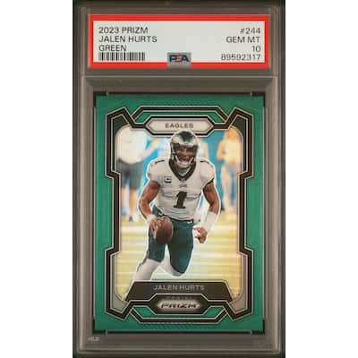 Jalen Hurts 2023 Panini Prizm Green Football Card #244 Graded PSA 10 - 8' x 11'