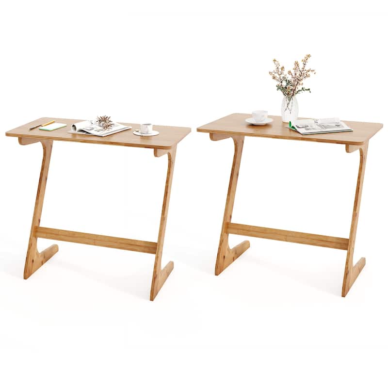 Costway 2 PCS Bamboo Sofa Side Table Z-Shaped Spacious Tabletop - See Details - Natural - See Details