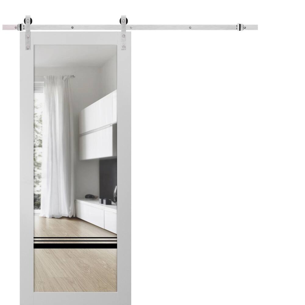 Sturdy Barn Door 18 x 80 Lucia 2666 White Silk Clear Glass 6.6FT