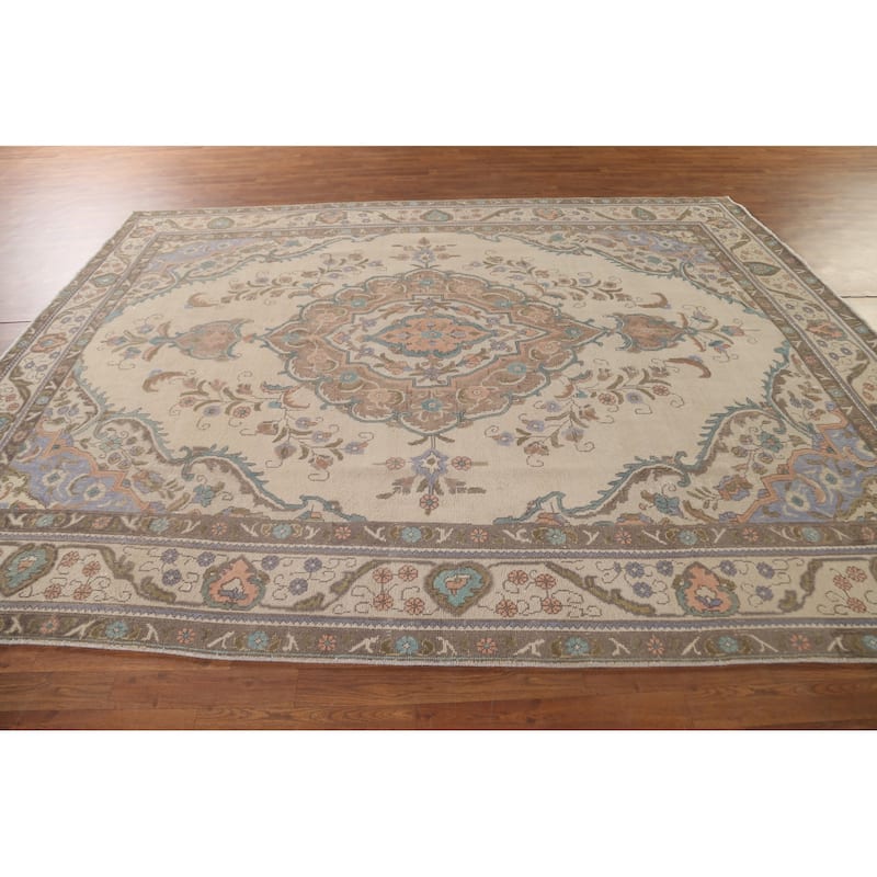 Distressed Tabriz Persian Vintage Rug Handmade Wool Carpet - 8'2"x 10'8"