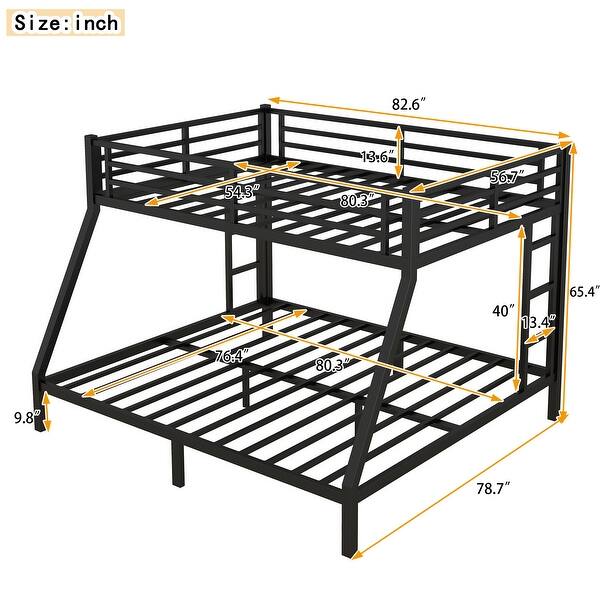 Black Full XL over King Size Metal Bunk Bed with Fence & Space-Saving Design