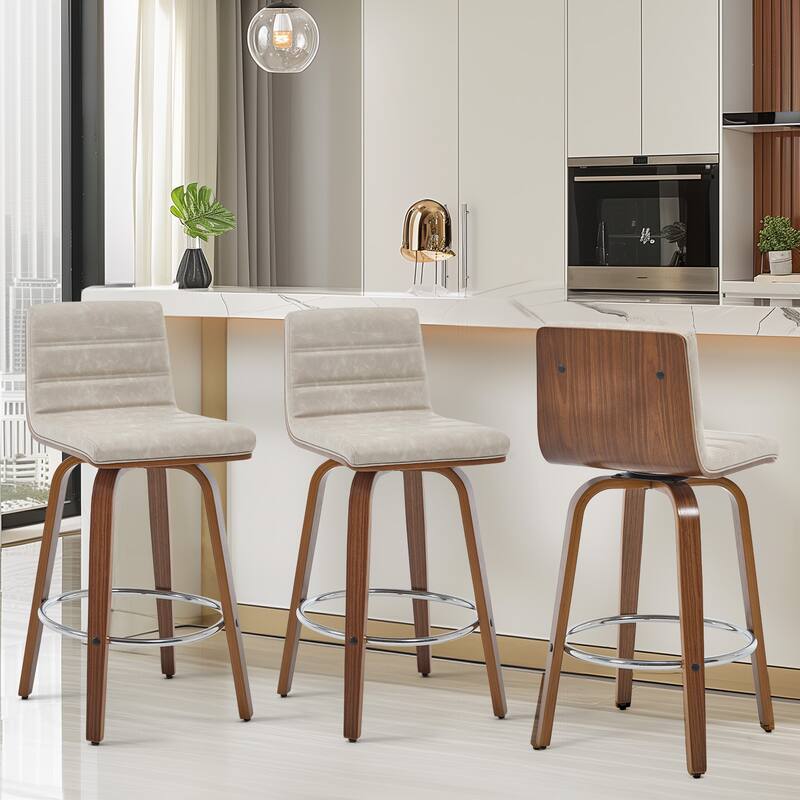 Modern Leather Upholstered Swivel Counter/Bar Stools, Set of 2
