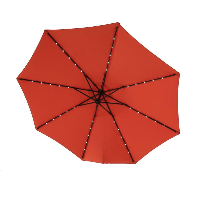 9.67 ft. Steel Market Outdoor Patio Umbrella with 40 lights, Solar LED Offset Hanging Umbrella (No Base)
