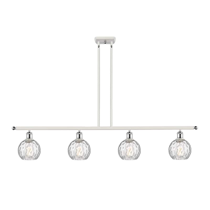 Innovations Lighting Athens Water Glass - 4 Light 46" Stem Hung Island Light - Clear Water Glass/White and Polished Chrome