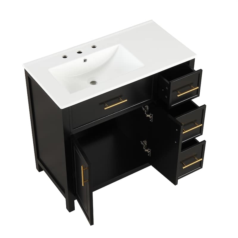 GDFStudio - Avalon 36-Inch Bathroom Vanity with Sink Top, Cabinet with Two Doors, Solid Wood & MDF Board, Painted Finish