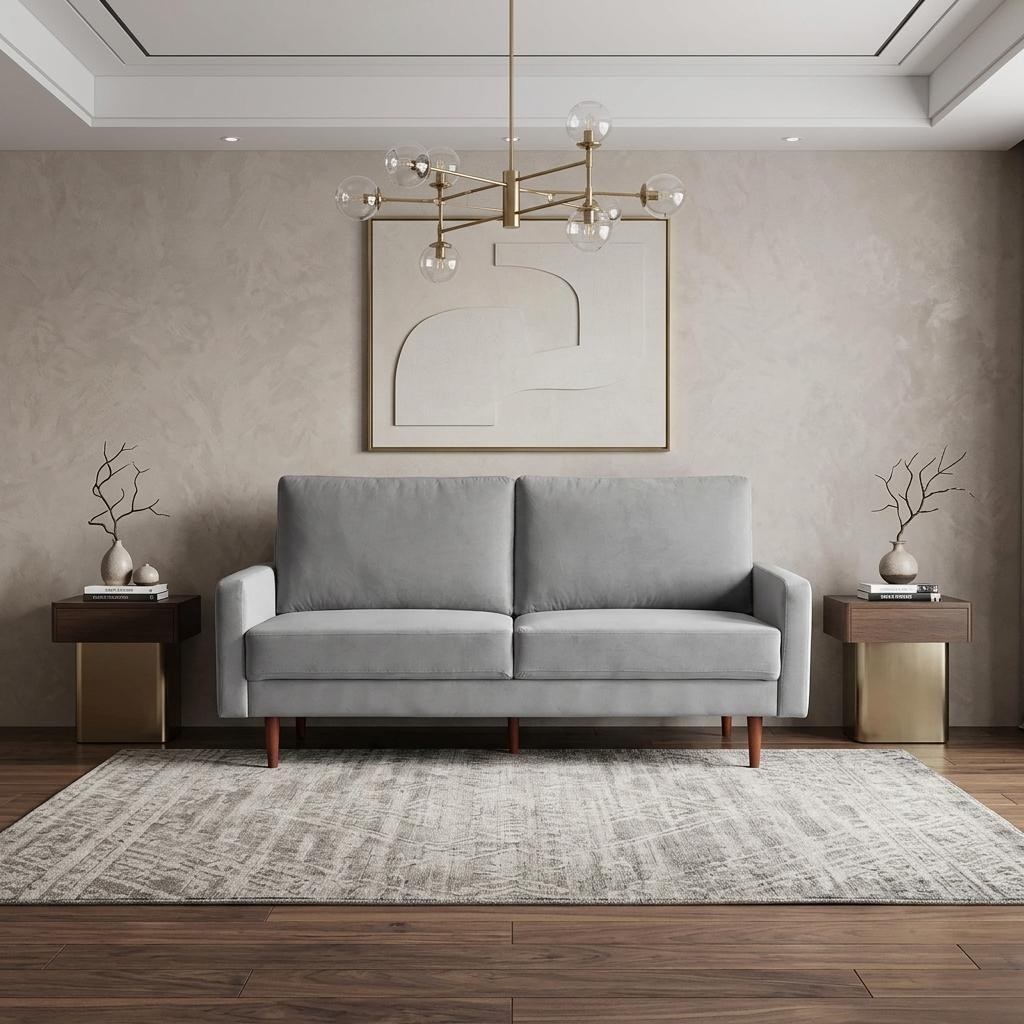 HomeRoots 69" Gray Velvet Sofa With Dark Brown Legs