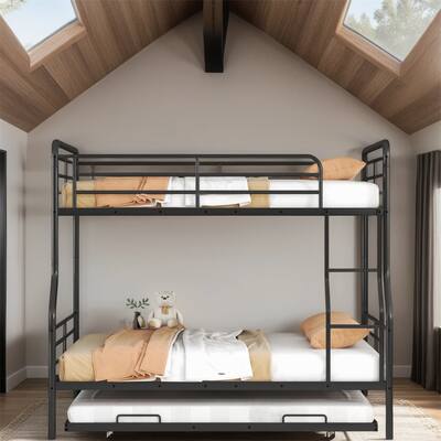 Modern Full XL Over Queen Metal Bunk Bed with Twin Size Trundle